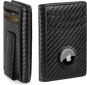 ALLIVE Airtag wallet for men Mens Wallet with Money Clip RFID Blocking Slim Billfold Men AirTag Wallet,9 Card Slots, Minimalist men wallet with Gift Box Carbon Black