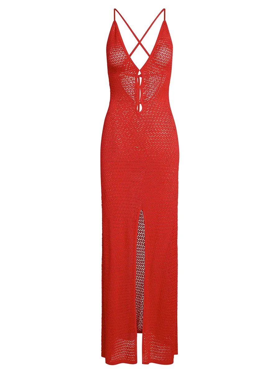 Cameron's Lace Crochet V-Neck Backless Long Dress