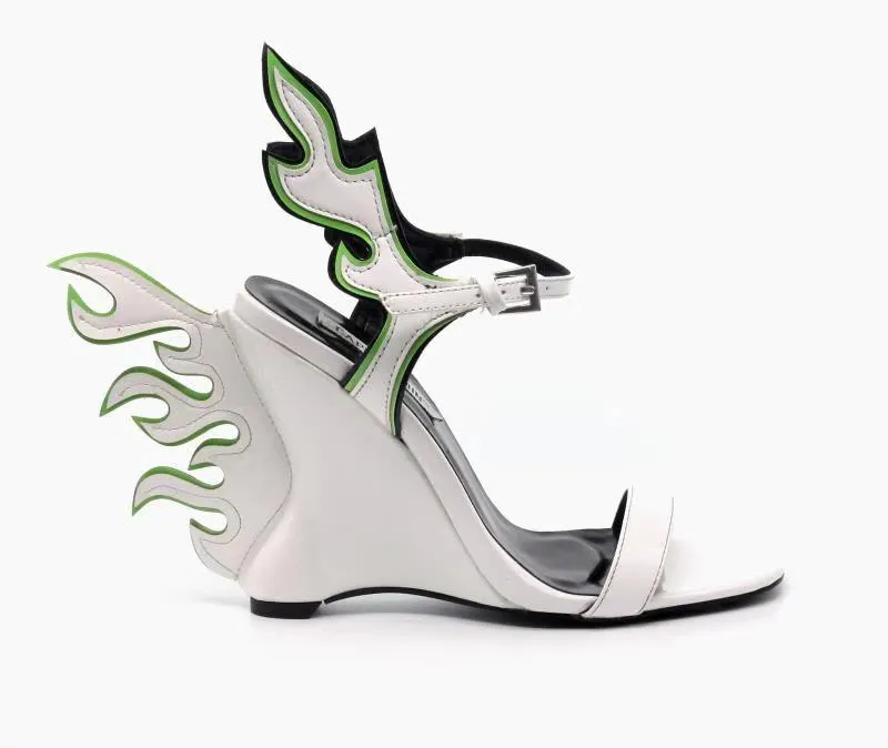 Cape Robbin Hell Flame White Flame Accent Wedge Heeled Ankle Strap Dress Sandals