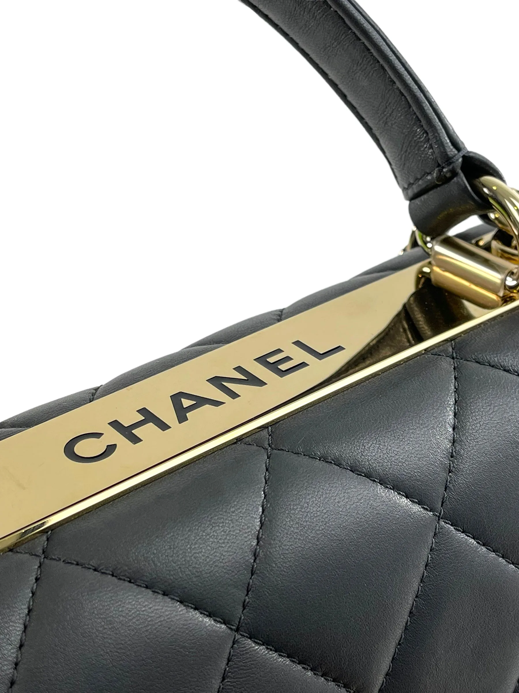 Chanel Grey Lambskin Leather Medium Trendy Top Handle Shoulder Bag
