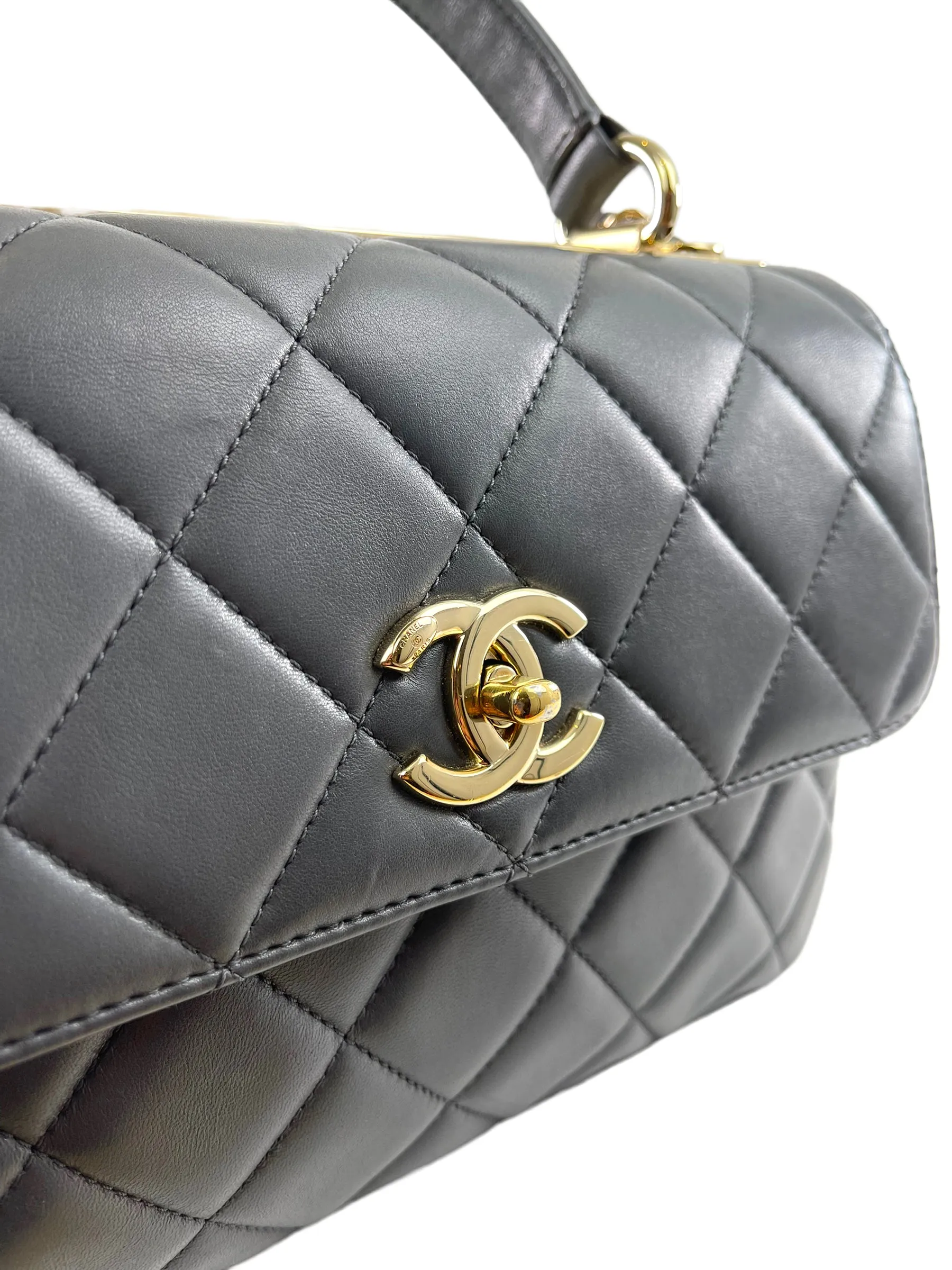 Chanel Grey Lambskin Leather Medium Trendy Top Handle Shoulder Bag