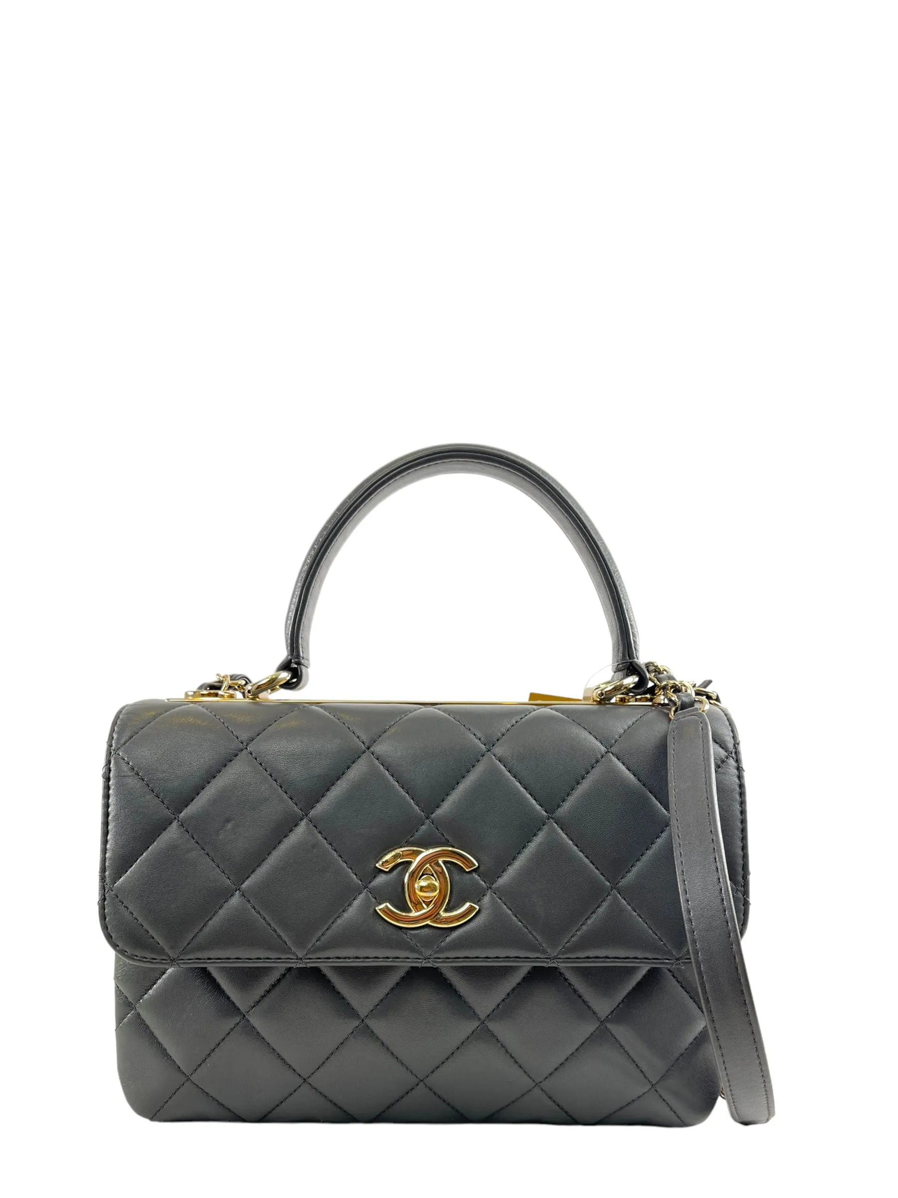 Chanel Grey Lambskin Leather Medium Trendy Top Handle Shoulder Bag