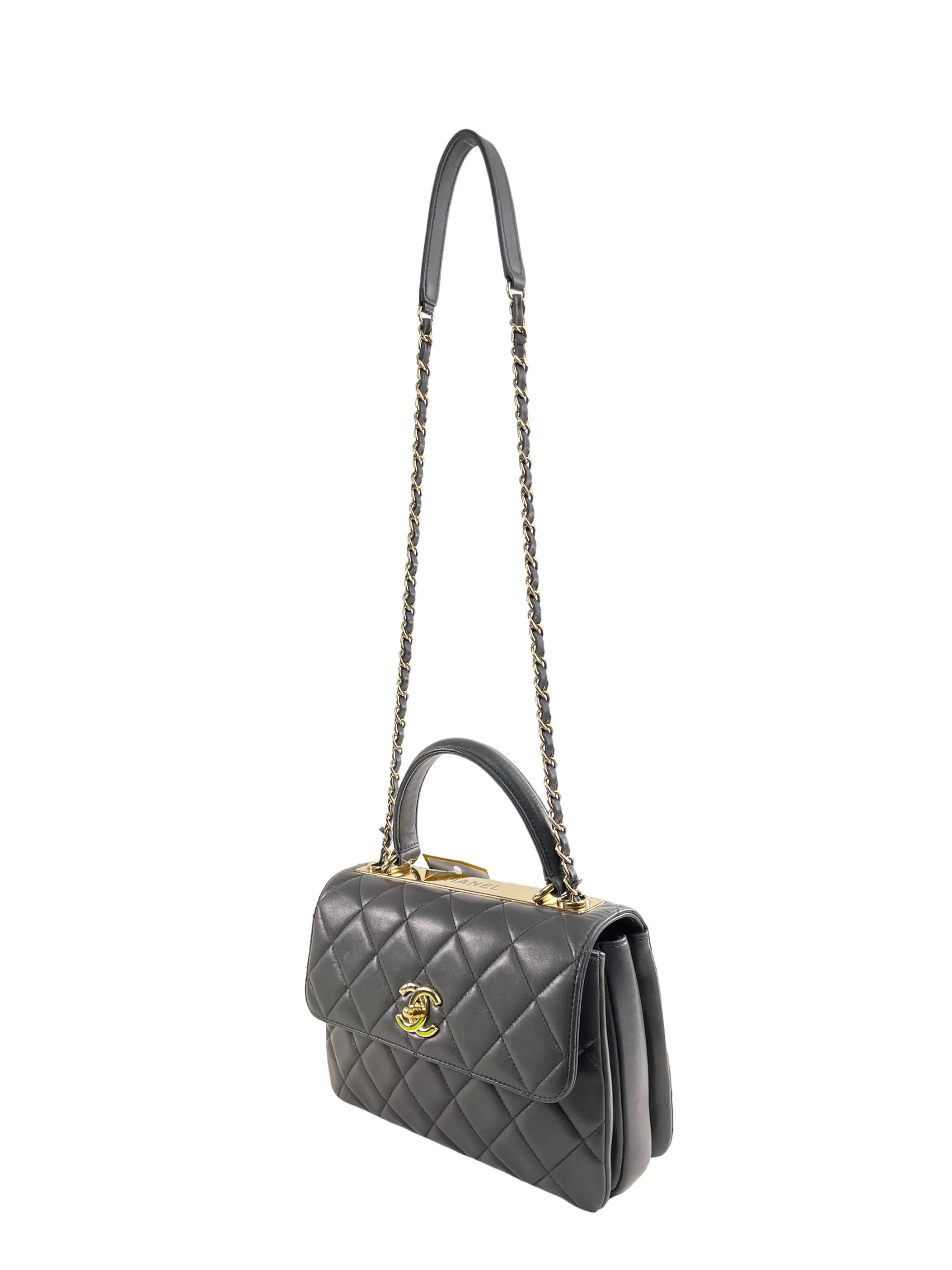 Chanel Grey Lambskin Leather Medium Trendy Top Handle Shoulder Bag
