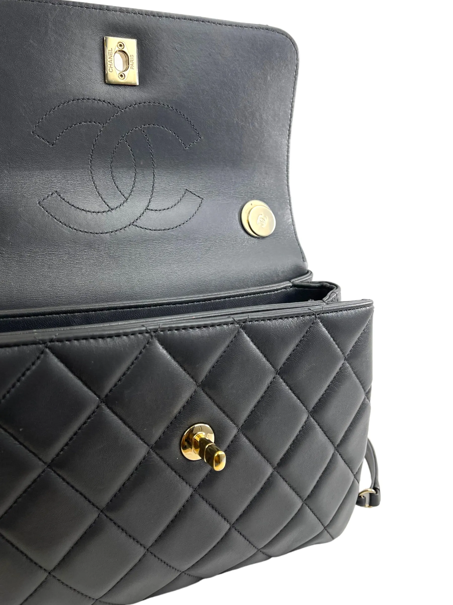 Chanel Grey Lambskin Leather Medium Trendy Top Handle Shoulder Bag