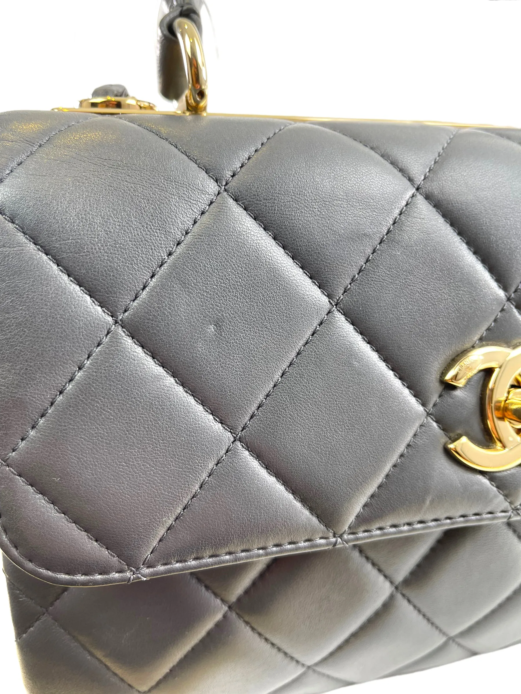 Chanel Grey Lambskin Leather Medium Trendy Top Handle Shoulder Bag