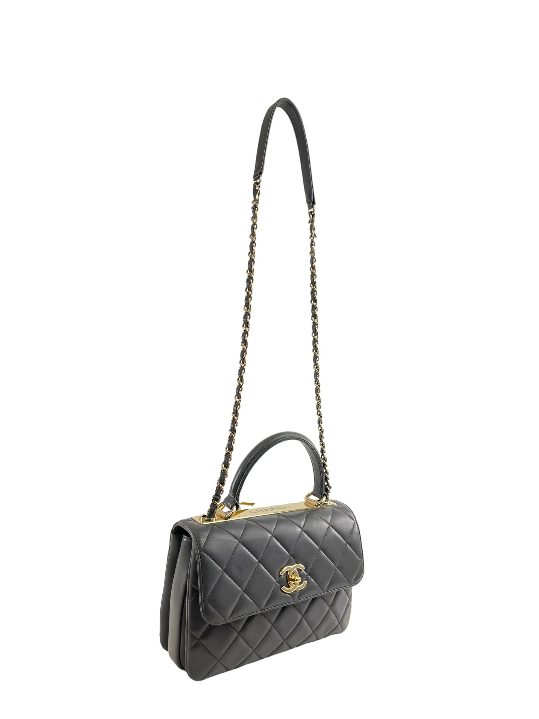 Chanel Grey Lambskin Leather Medium Trendy Top Handle Shoulder Bag