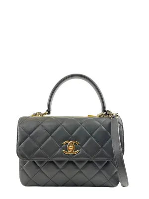 Chanel Grey Lambskin Leather Medium Trendy Top Handle Shoulder Bag