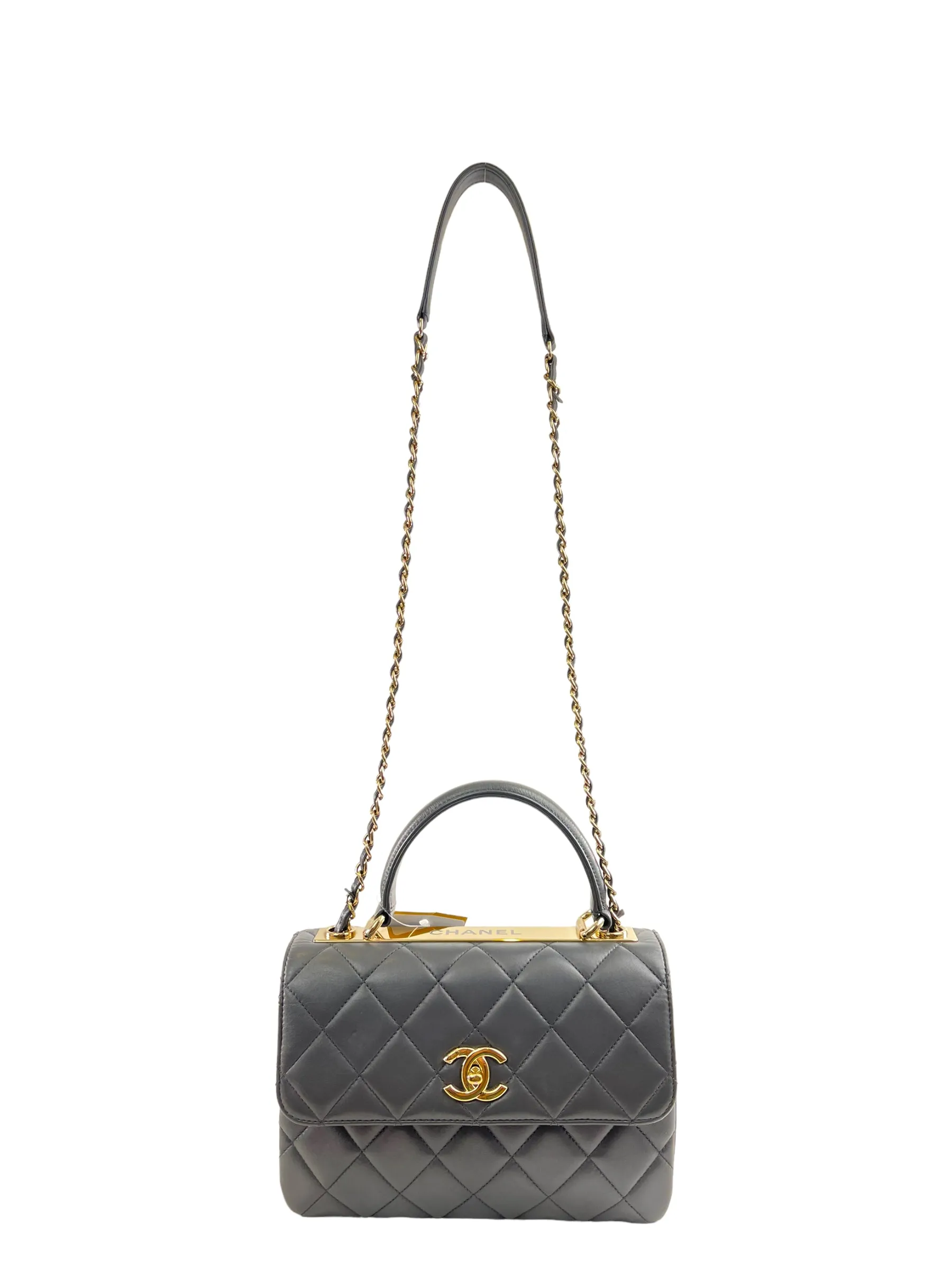 Chanel Grey Lambskin Leather Medium Trendy Top Handle Shoulder Bag