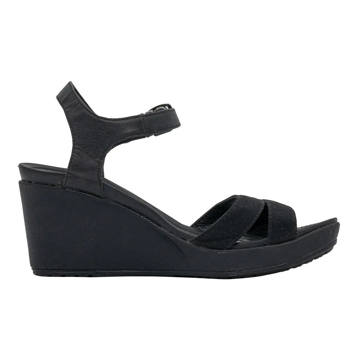 Crocs Leigh Ii Wedge Sandals Fabric Black Colour For Women