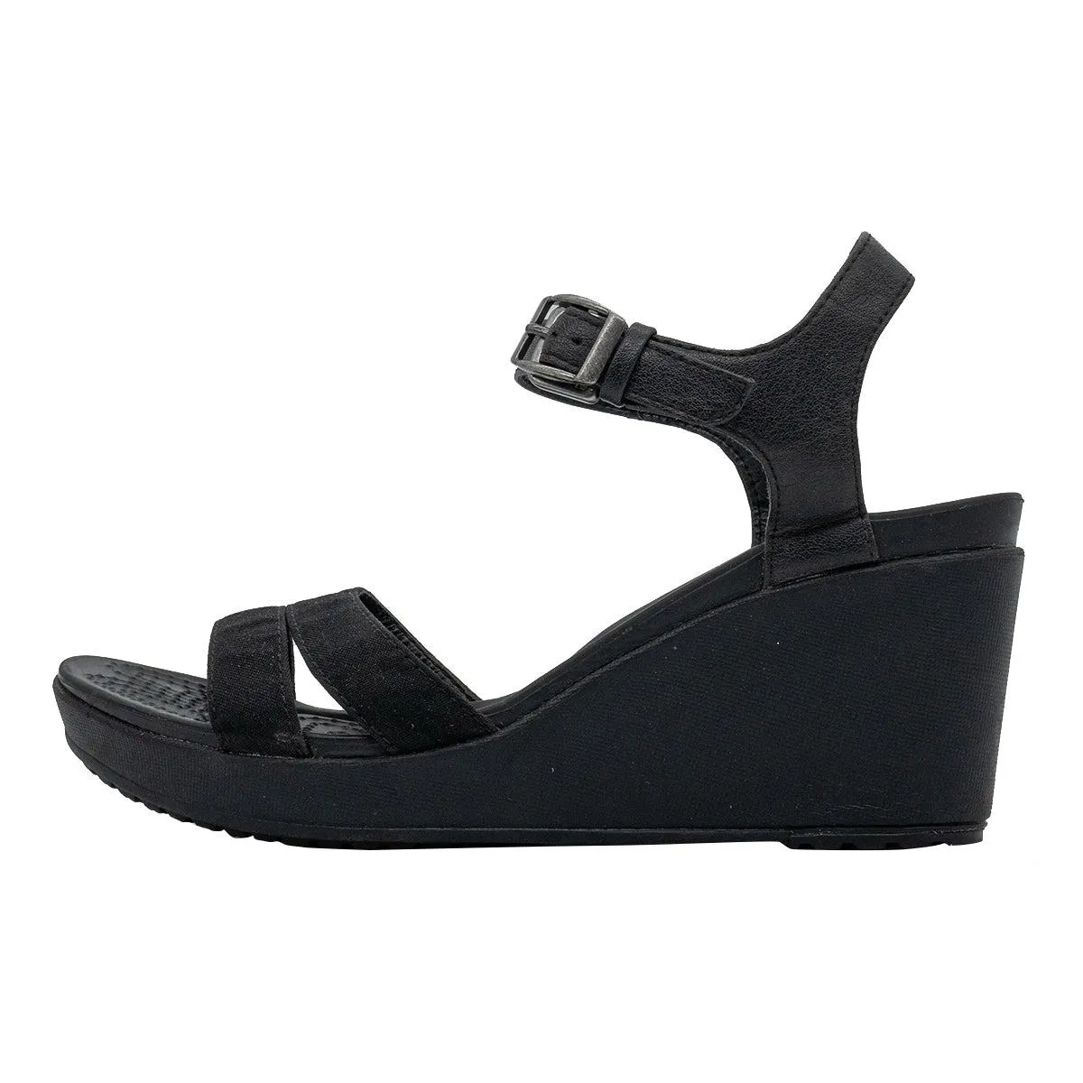 Crocs Leigh Ii Wedge Sandals Fabric Black Colour For Women