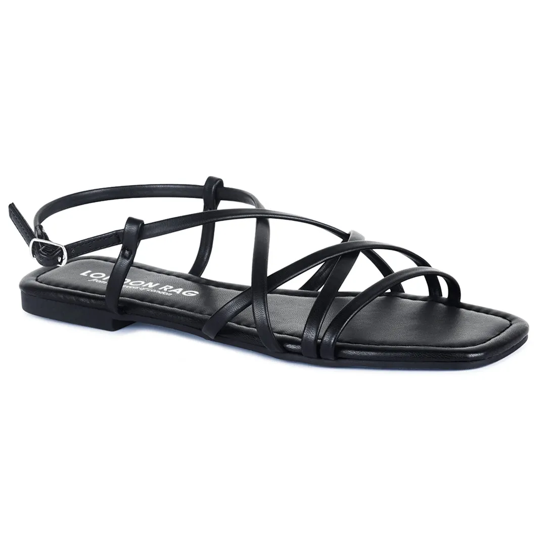 Flat Strappy Sandals in Black