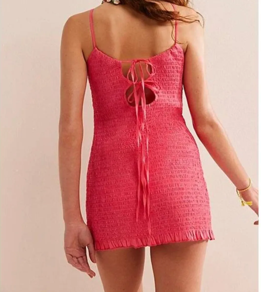 Free People Pink Iyla Smocked Mini Dress UK S