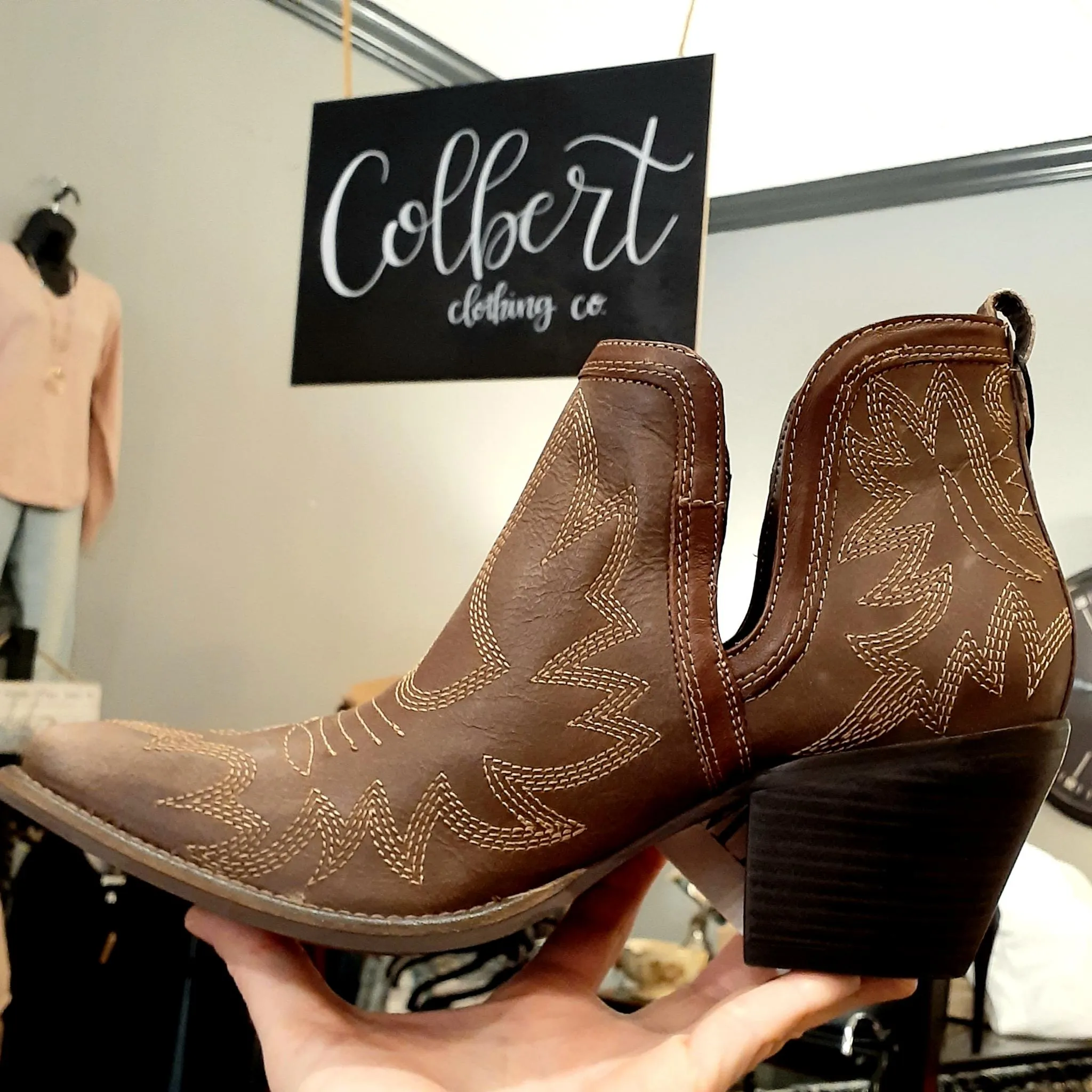Genuine Leather Boots in Brown - Western Cowgirl Booties