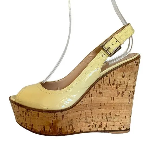 GIANVITO ROSSI Cream Patent Leather Slingback Cork Wedge, Size 37