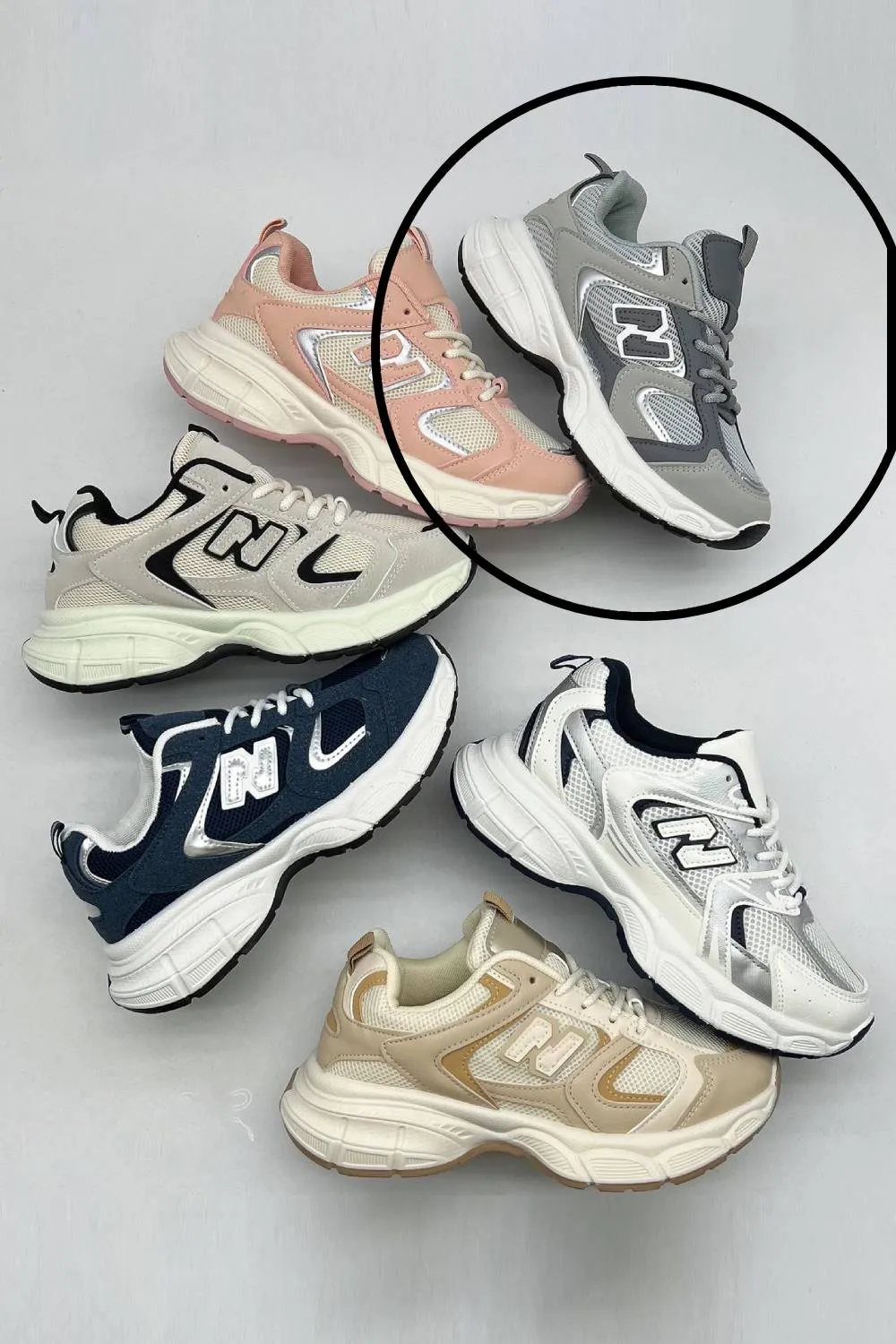 GREY LACE UP FASHION STYLISH CHUNKY FLAT TRAINERS