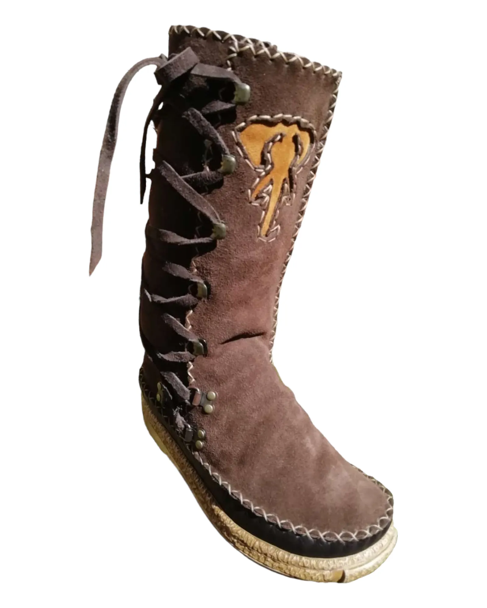 High Leather Boots with Side Laces (UK 4)