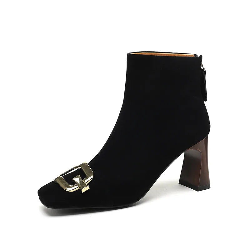Isley Suede Black Square Toe Ankle Boots