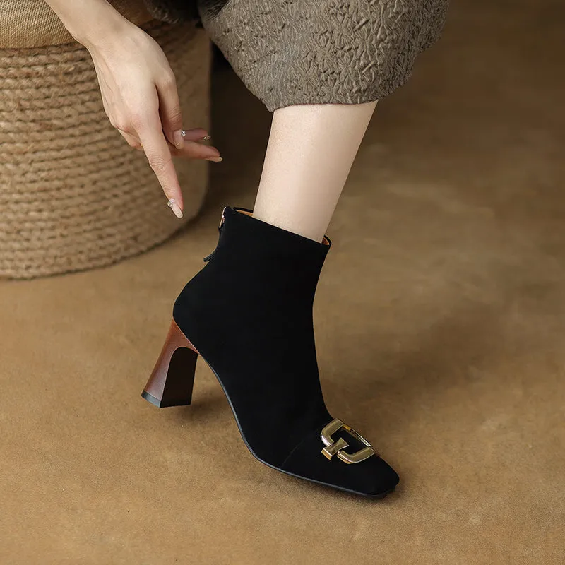 Isley Suede Black Square Toe Ankle Boots