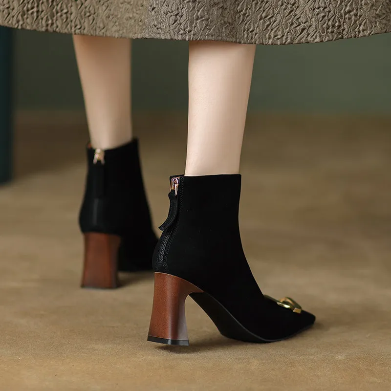 Isley Suede Black Square Toe Ankle Boots