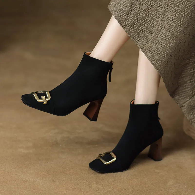 Isley Suede Black Square Toe Ankle Boots