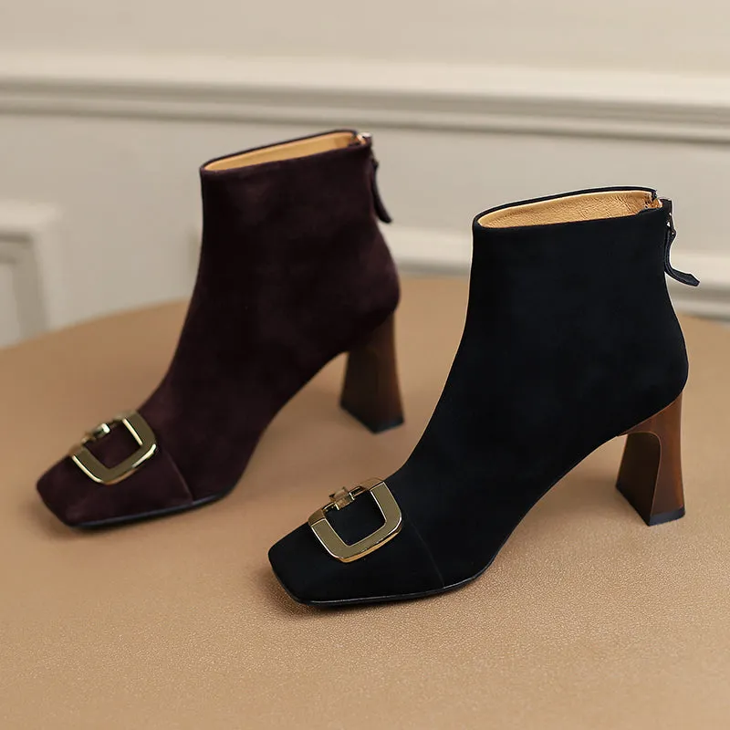 Isley Suede Black Square Toe Ankle Boots