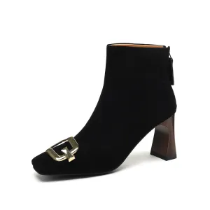 Isley Suede Black Square Toe Ankle Boots