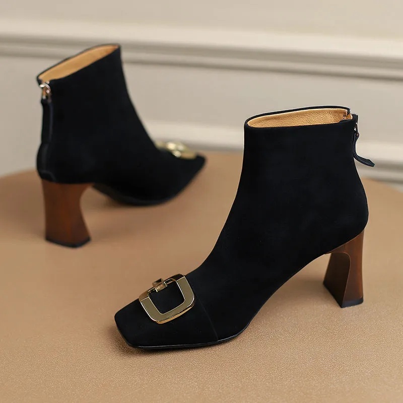 Isley Suede Black Square Toe Ankle Boots