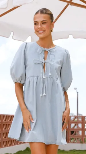 Kassie Tie Up Mini Dress - Light Denim
