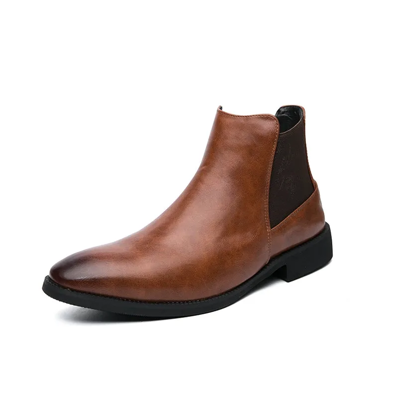 Men's British Style Chelsea Boots - Trendy Mid-Top Genuine Leather Casual Business Shoes