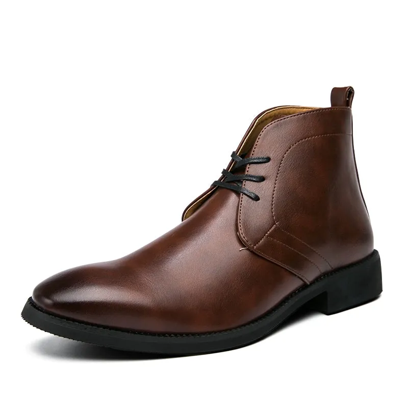 Men's British Style Chelsea Boots - Trendy Mid-Top Genuine Leather Casual Business Shoes