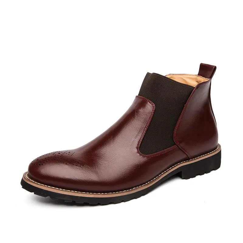 Men's British Style Chelsea Boots - Trendy Mid-Top Genuine Leather Casual Business Shoes