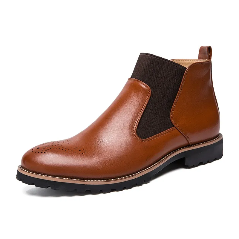 Men's British Style Chelsea Boots - Trendy Mid-Top Genuine Leather Casual Business Shoes