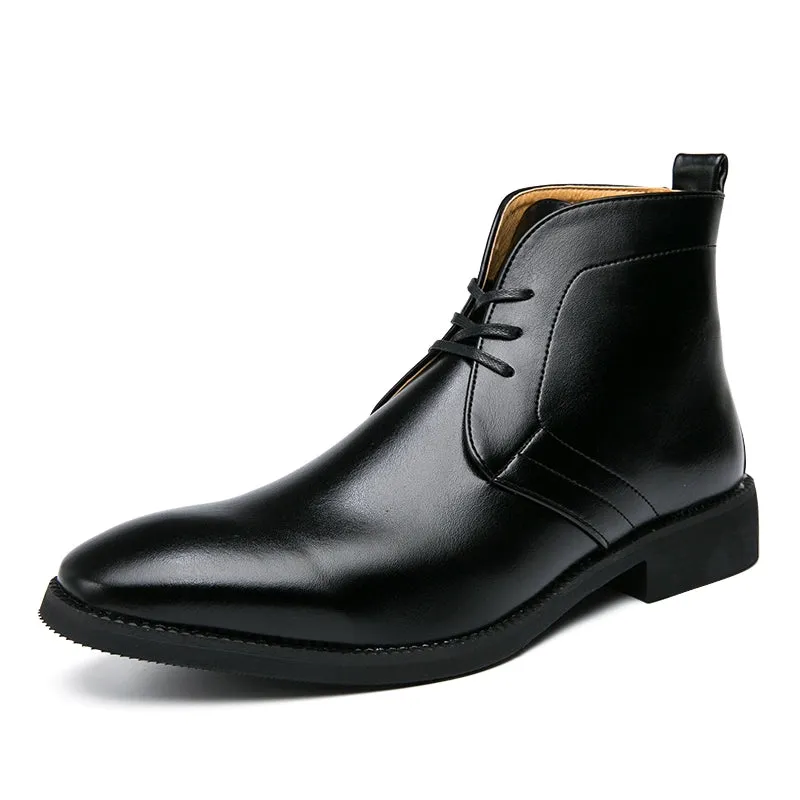 Men's British Style Chelsea Boots - Trendy Mid-Top Genuine Leather Casual Business Shoes