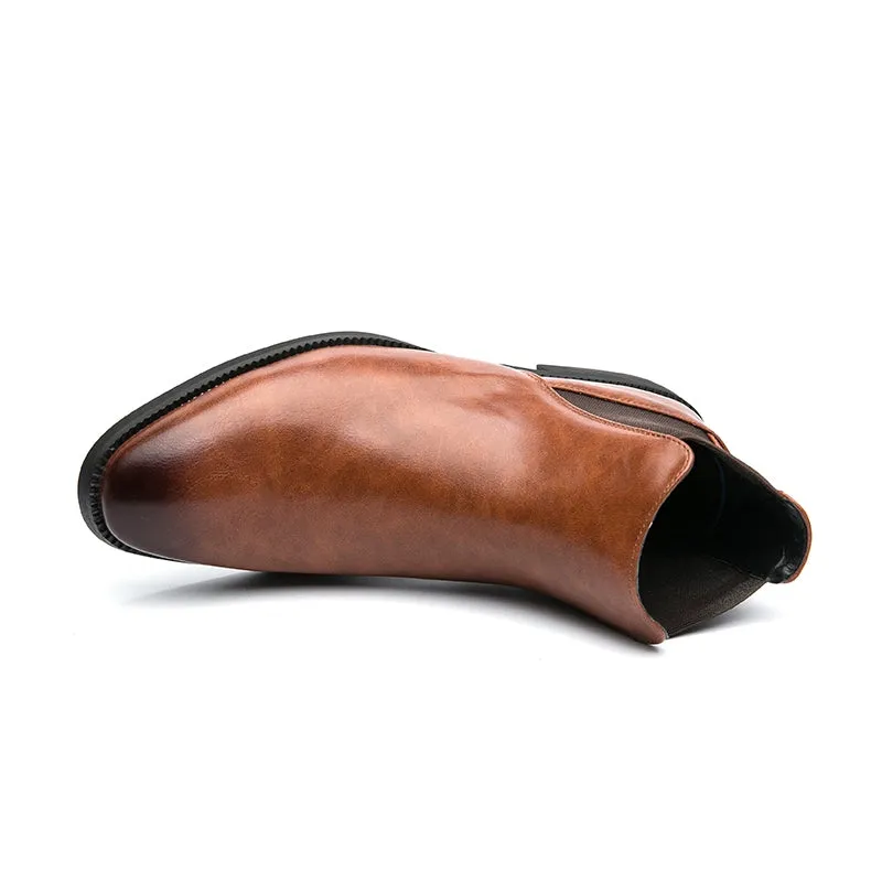 Men's British Style Chelsea Boots - Trendy Mid-Top Genuine Leather Casual Business Shoes