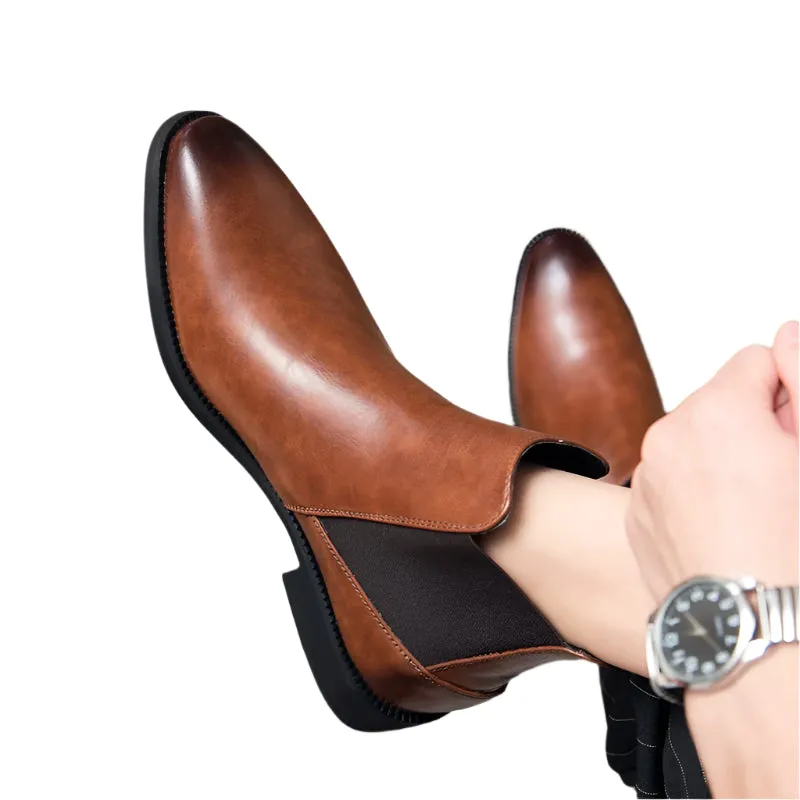 Men's British Style Chelsea Boots - Trendy Mid-Top Genuine Leather Casual Business Shoes