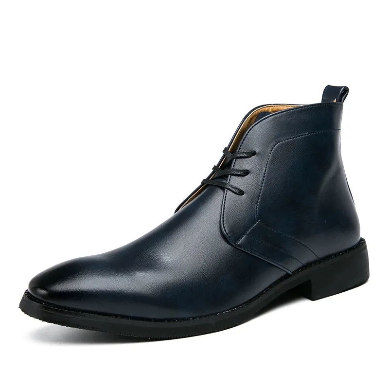 Men's British Style Chelsea Boots - Trendy Mid-Top Genuine Leather Casual Business Shoes