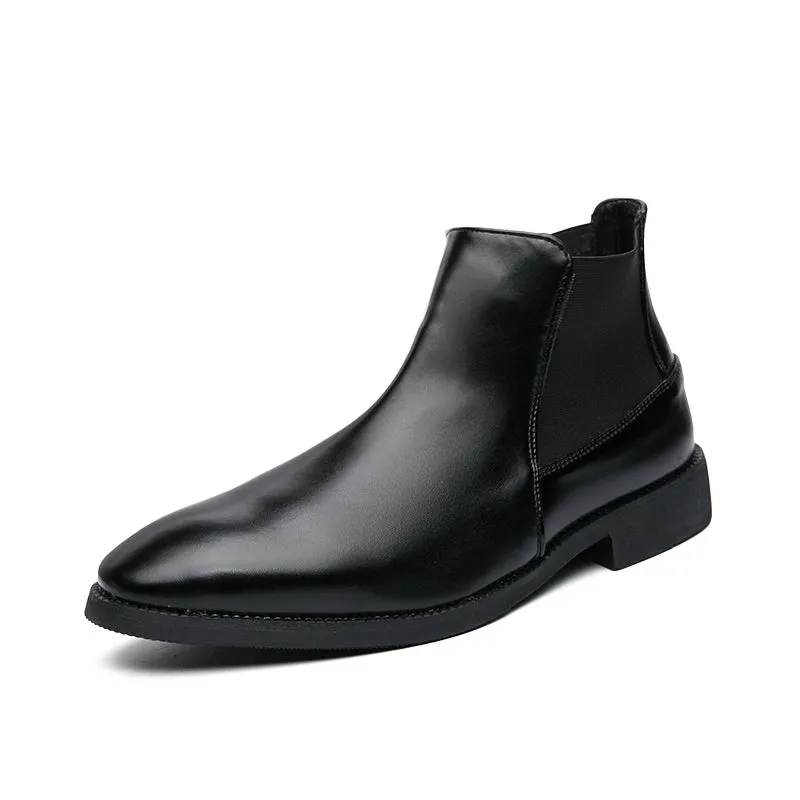 Men's British Style Chelsea Boots - Trendy Mid-Top Genuine Leather Casual Business Shoes