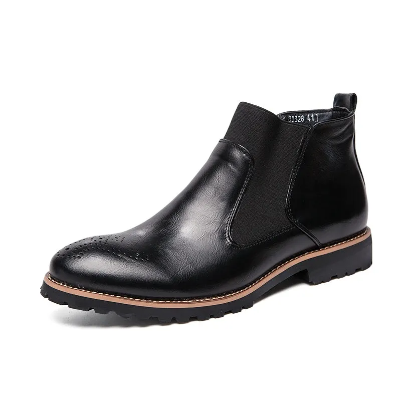 Men's British Style Chelsea Boots - Trendy Mid-Top Genuine Leather Casual Business Shoes