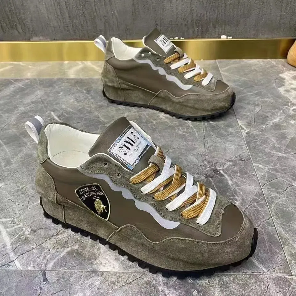 Men’s Luxury Chunky Sneakers - Genuine Leather Air Cushion Platform Shoes | Fashion Casual Height-Increasing Board Shoes