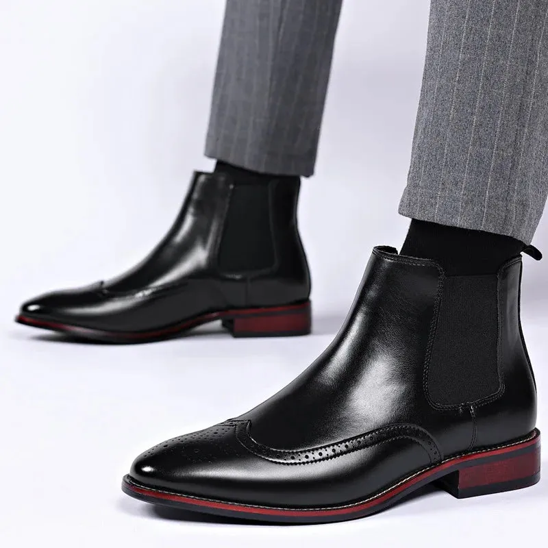 Men's Retro Chelsea Boots - Brogue Leather Ankle Boots, British Style Casual Business Shoes