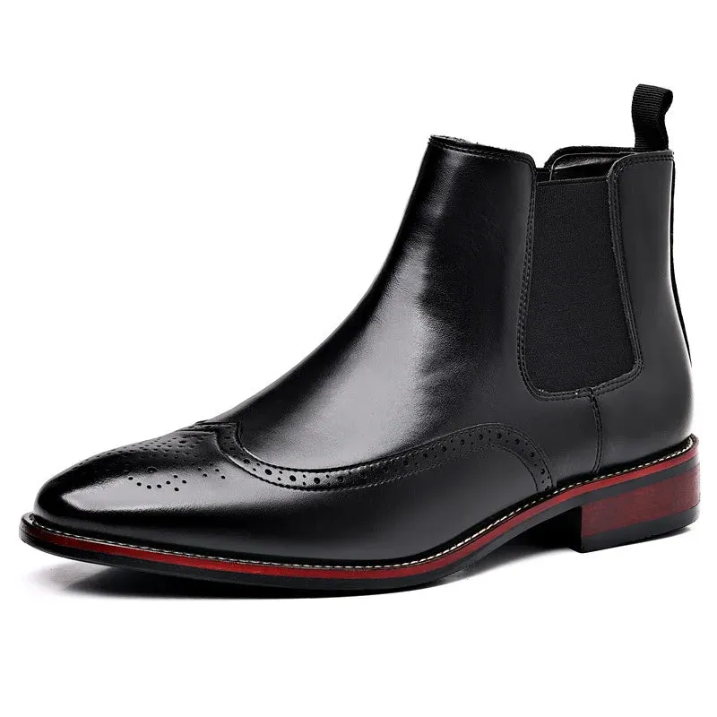 Men's Retro Chelsea Boots - Brogue Leather Ankle Boots, British Style Casual Business Shoes