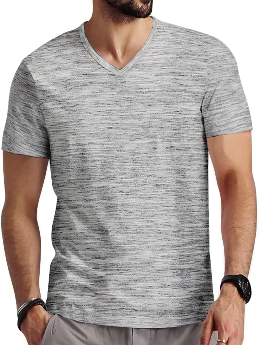 Mens V Neck T Shirts Casual Stylish Graphic Stretch Short Sleeve T-Shirt Cotton Tees Tops Shirt