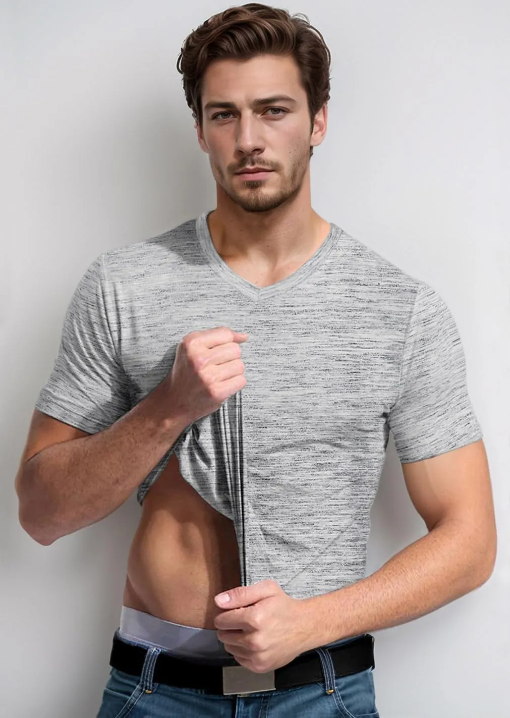 Mens V Neck T Shirts Casual Stylish Graphic Stretch Short Sleeve T-Shirt Cotton Tees Tops Shirt