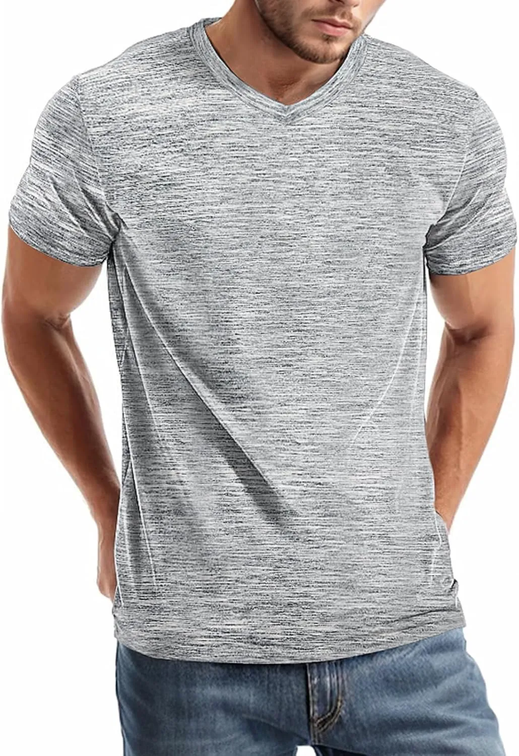 Mens V Neck T Shirts Casual Stylish Graphic Stretch Short Sleeve T-Shirt Cotton Tees Tops Shirt