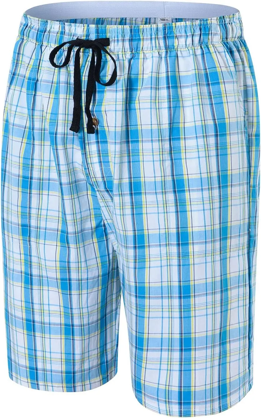 MoFiz Men's Plaid Pajama Shorts 3-Pack Cotton Sleep Lounge Shorts Lightweight Soft Summer Nightwear with Pockets Button Fly