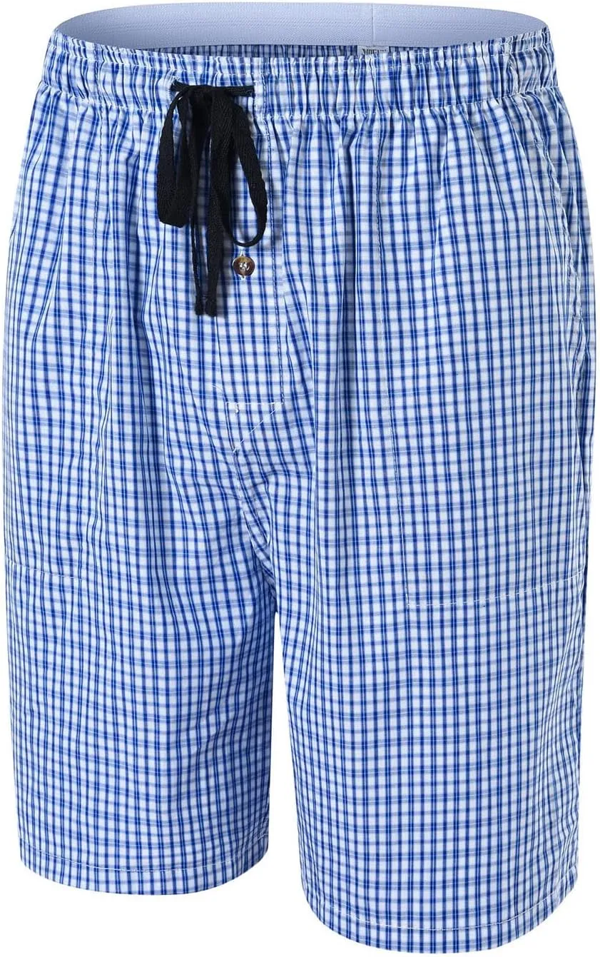 MoFiz Men's Plaid Pajama Shorts 3-Pack Cotton Sleep Lounge Shorts Lightweight Soft Summer Nightwear with Pockets Button Fly