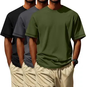 Neer 3 Pack Big and Tall Shirts for Men L-5XL, Oversized Cotton Crewneck Tops Loose Casual Large T-Shirts Summer Basic Tee
