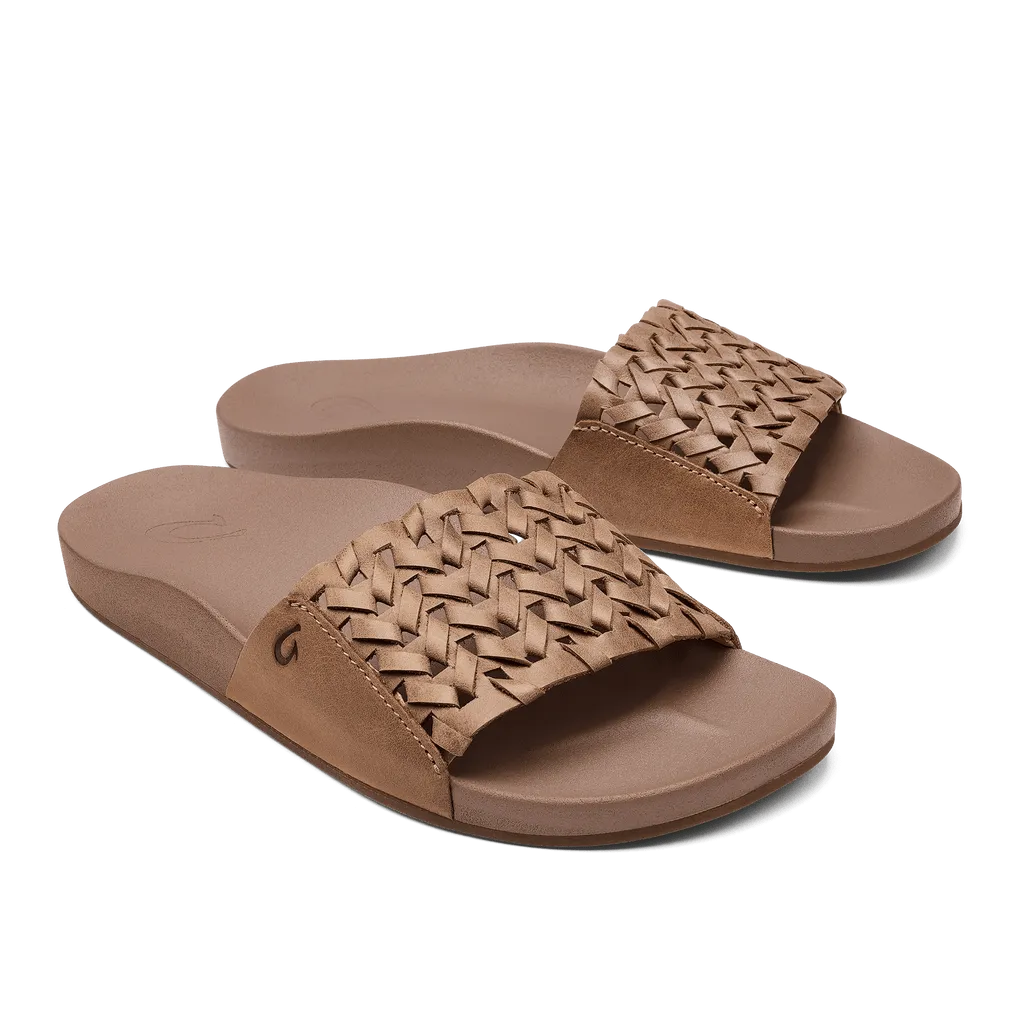 Olukai Women's Kamola Leather Slides- Tan