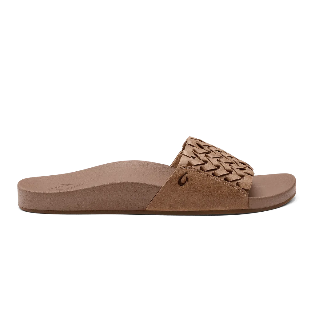 Olukai Women's Kamola Leather Slides- Tan