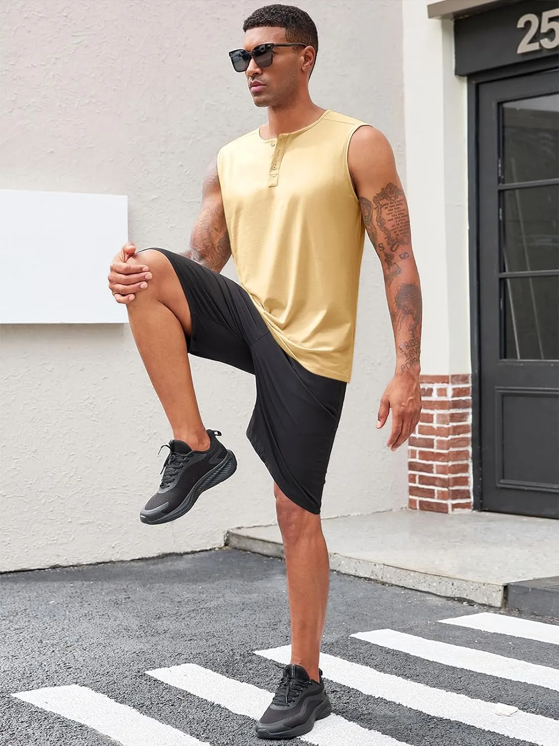 Runcati Mens Muscle Tank Tops Sleeveless Workout Gym Slim Fit Henley Shirt Casual Basic Summer Beach Tops